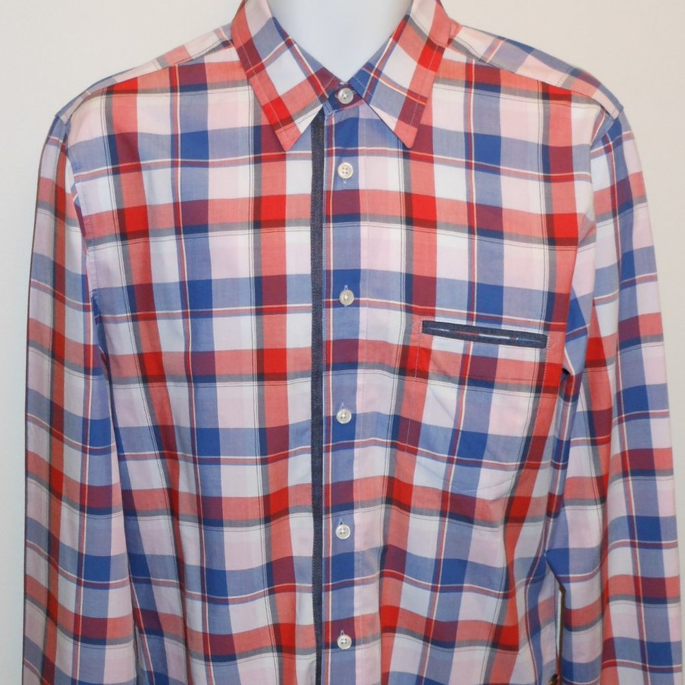 Hugo Boss Orange colorful plaids men's dress shirt